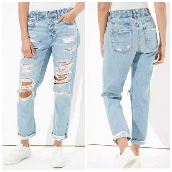 American Eagle Outfitters Denim - American Eagle Rip Destroyed Tomgirl Jean Light Wash Button Fly New Size 16